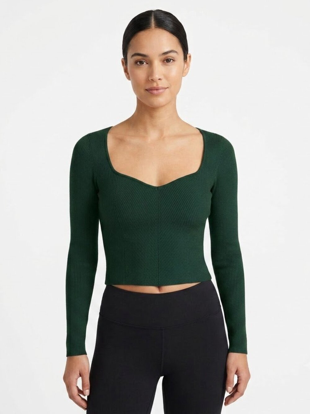 Abercrombie & Fitch Women's Dark Green Ribbed Long Sleeve Large - Picture 1 of 4